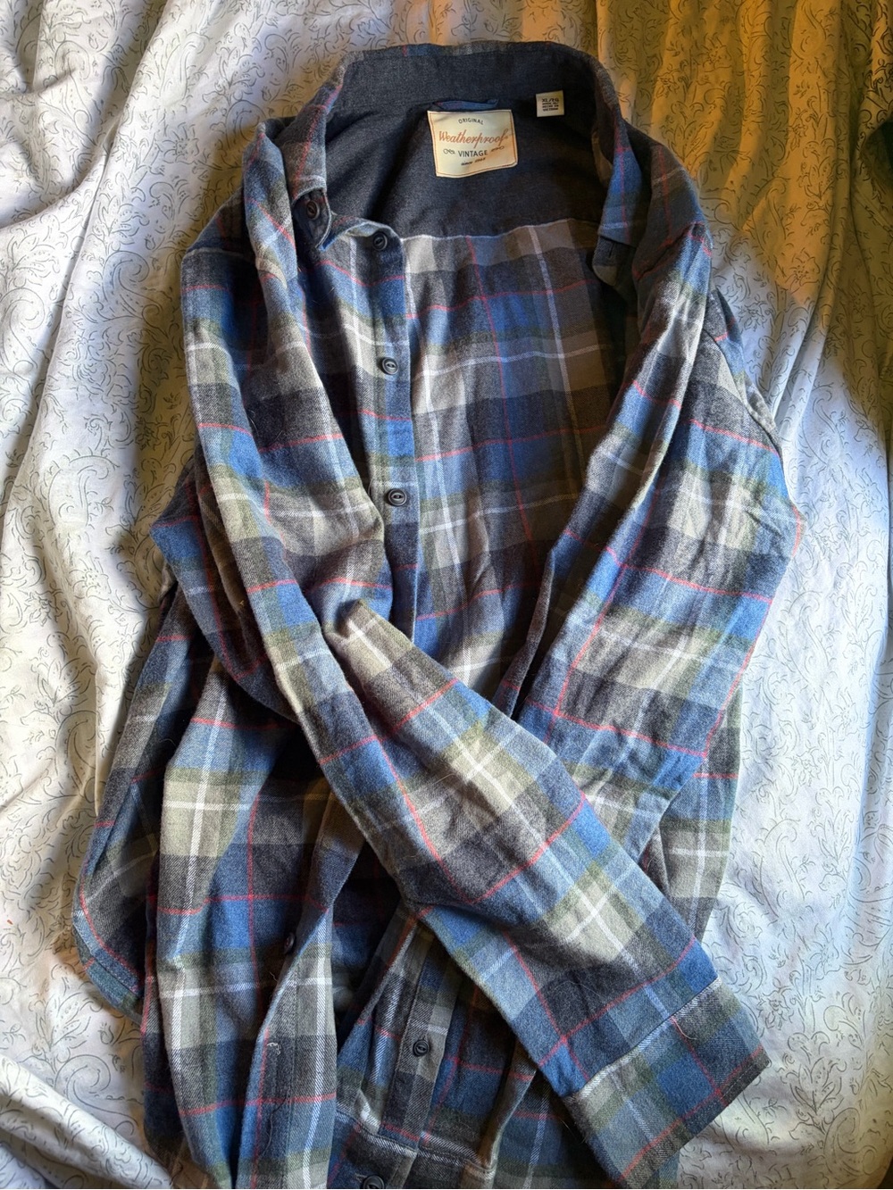 Weatherproof Blue and Gray Plaid Flannel Shirt Jacket